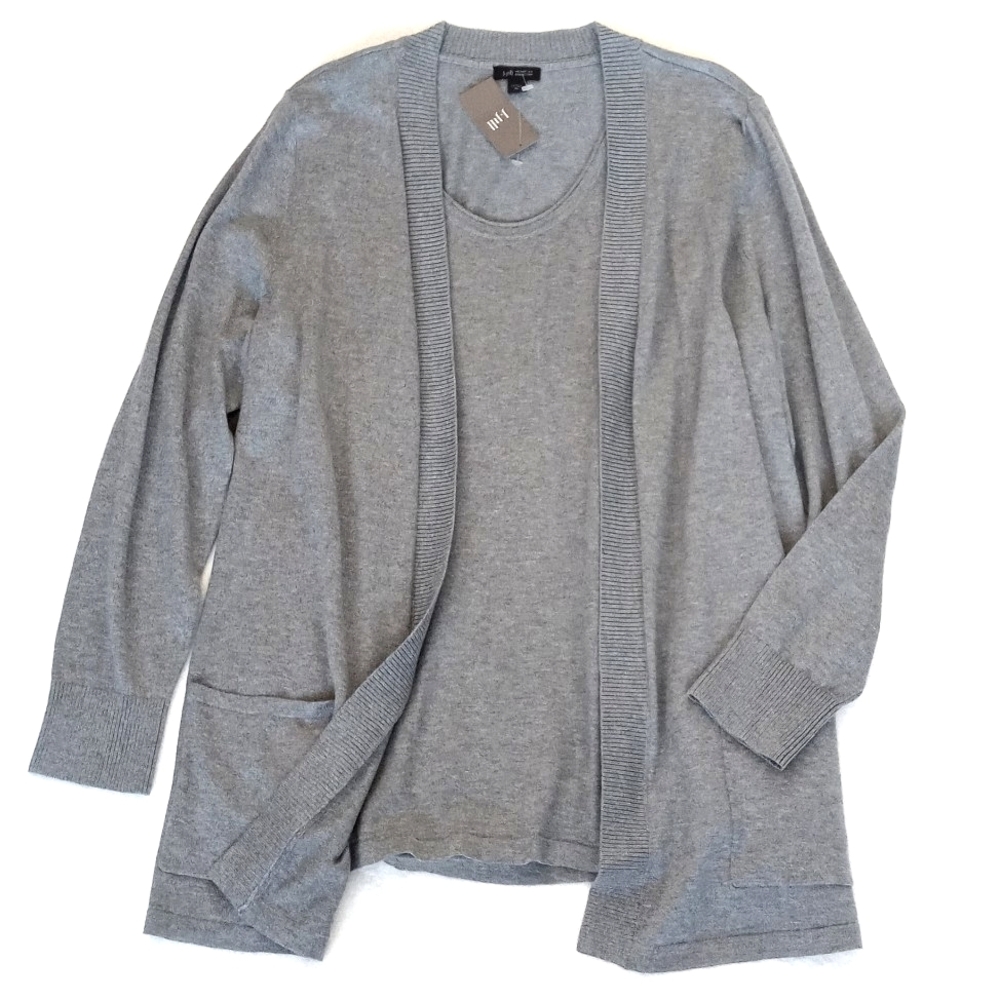 J.Jill Elegant Gray Women's Silk Blend Sweater Cardigan W/ Built In Tank Top XL